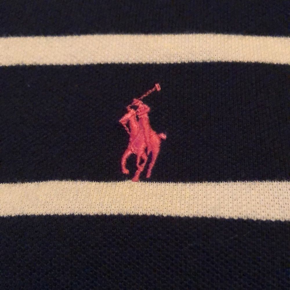 POLO RALPH LAUREN Navy and White Striped Cotton Polo Shirt Size Extra Large - Picture 4 of 8